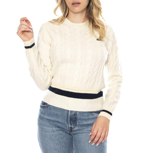 Pullover XFJ Lacoste -- Maglione Donna Bianco con Scollo a V AF4159-XFJ . LACOSTE 