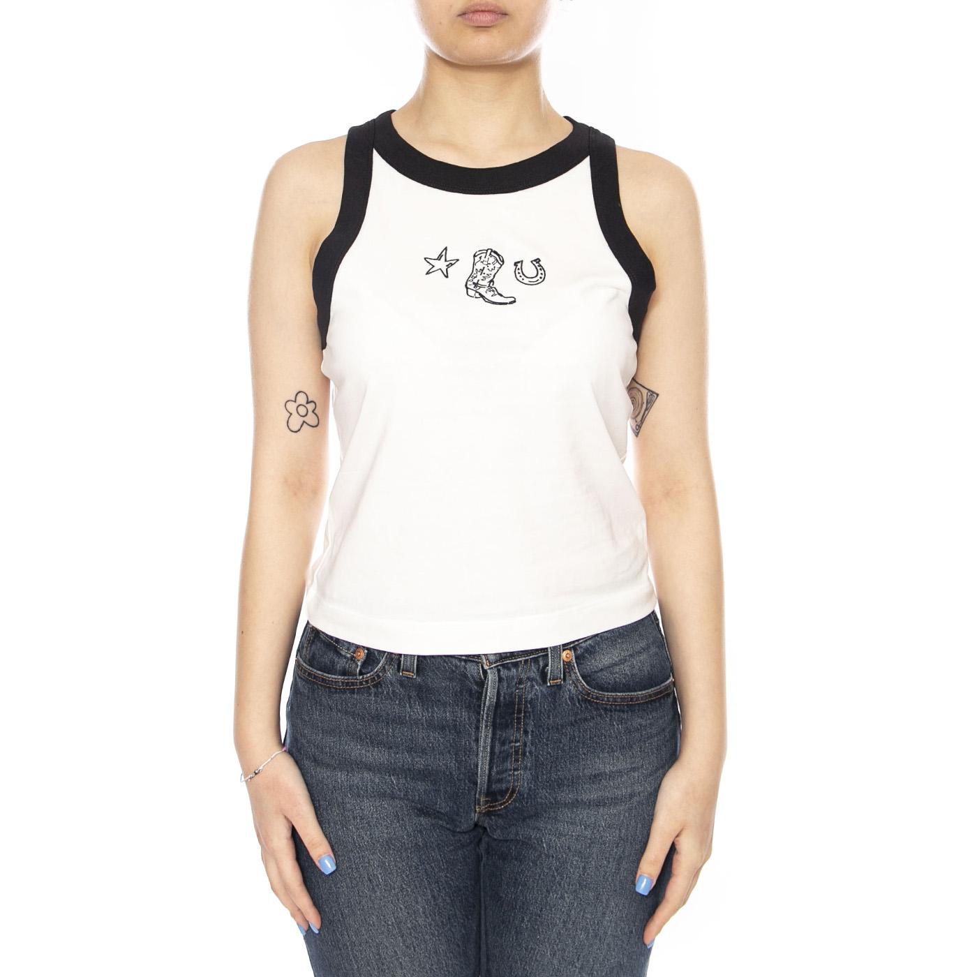 RINGER TANK WORN WHITE - Canotta Donna Bianca 112378429 WHT WRANGLER 