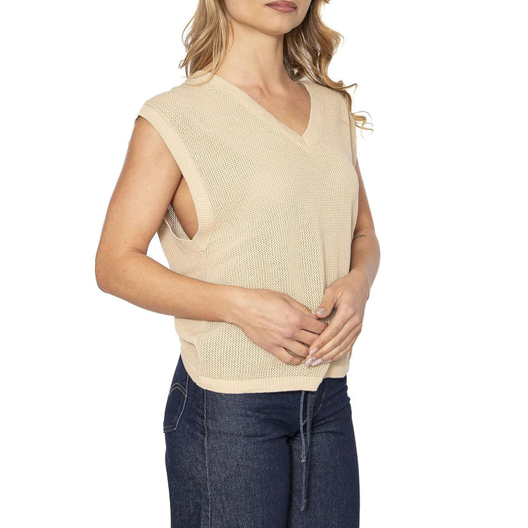 Aruba Boxy V-Neck - Canotta in Maglia Donna Beige 22619-OATMK  BRIXTON 