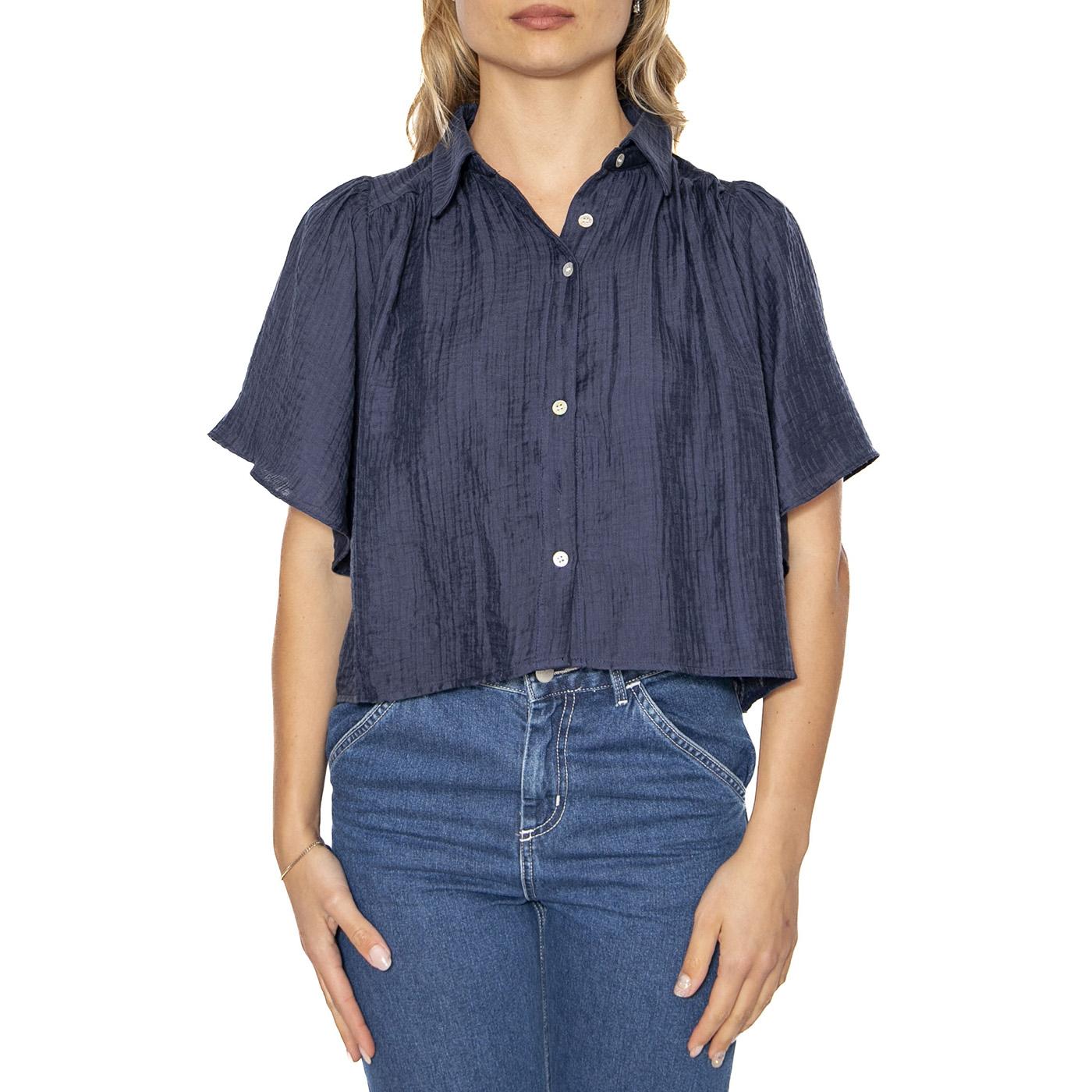 Camisa fluida manga corta azul marino - Camicia Maniche Corte Donna Blu 51W/11215  WILD PONY 