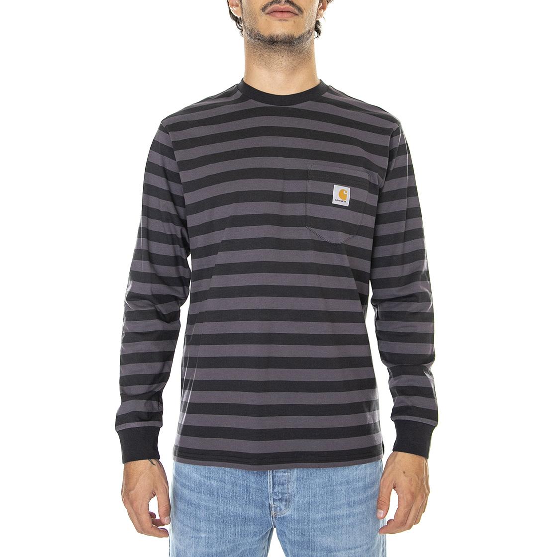 L/S Merrick Pocket T-Shirt Merrick Stripe, Soot / Artichoke - Maglietta Girocollo Maniche Lunghe Uomo Multicolore I030784-0YPXX  CARHARTT WIP 