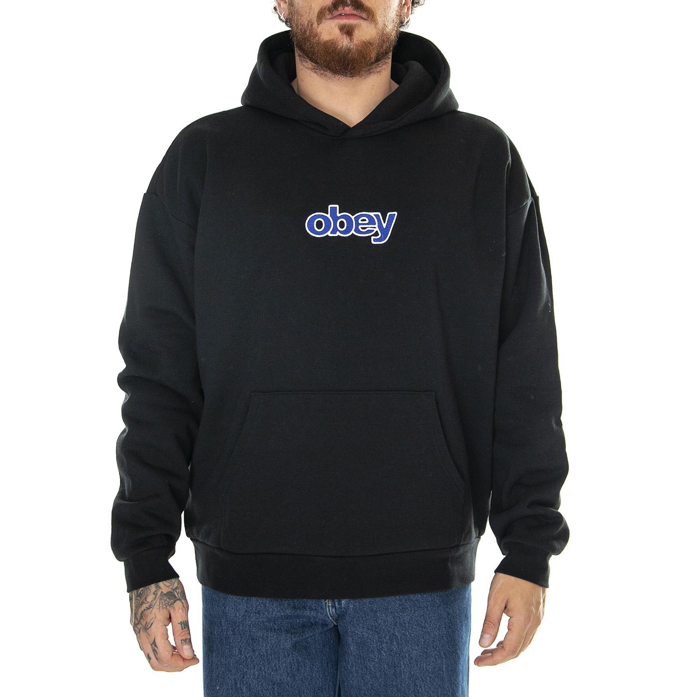Stack Extra Heavy Hood Fleece Black - Felpa con Cappuccio Uomo Nera 112470197-BLK  OBEY 
