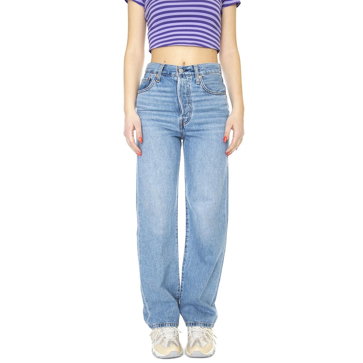 Ribcage Straight Ankle In The Middle Light Indigo Worn In - Pantaloni Denim Jeans Donna Blu 72693-0130  LEVIS 
