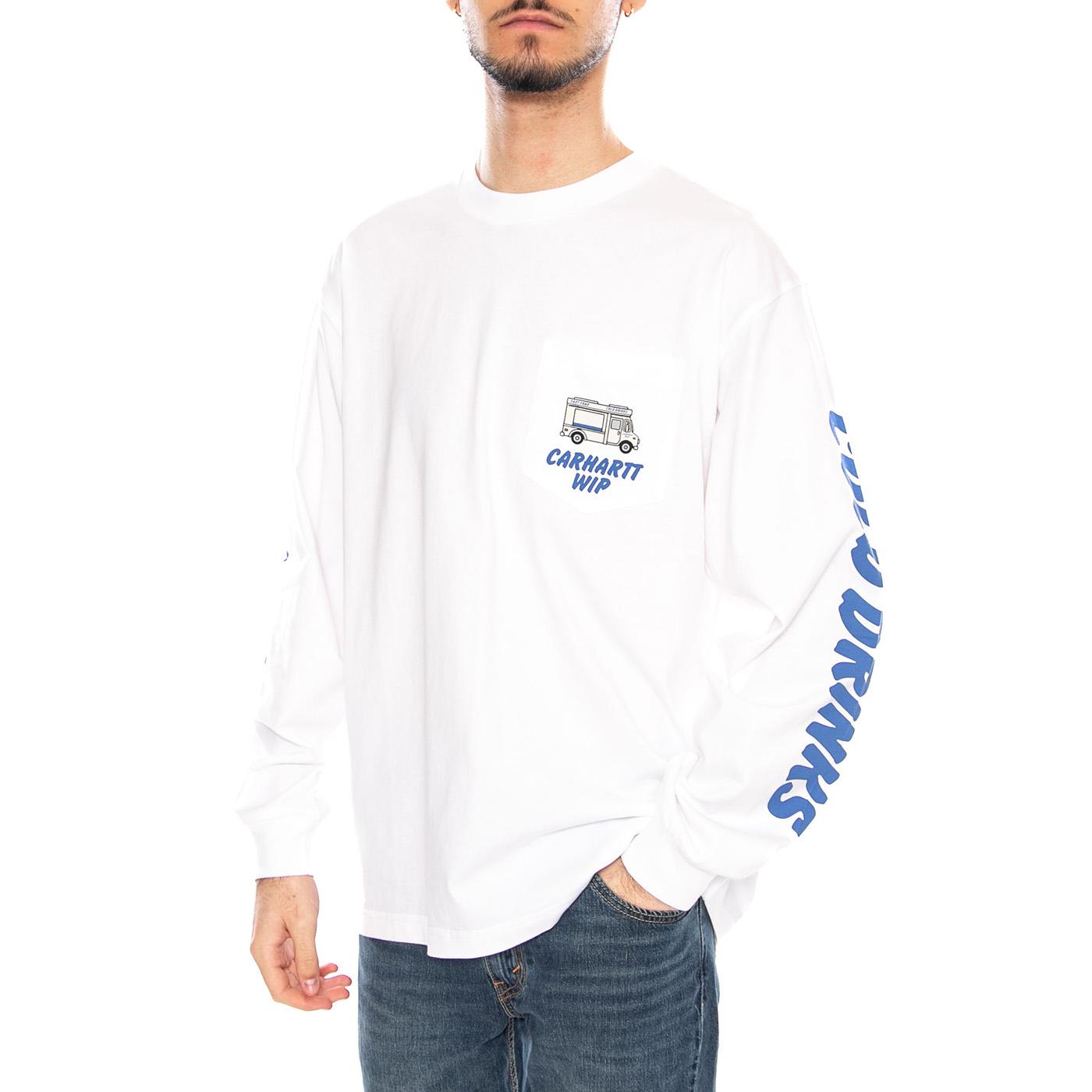 L/S Cold Drinks T-Shirt White - Maglietta Girocollo Maniche Lunghe Uomo Bianca I036216 02XX CARHARTT WIP 