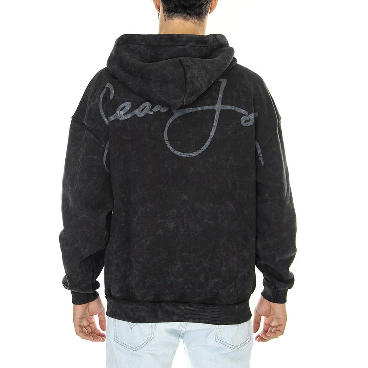 Script Logo Backprint Washed Out Zip Hoodie 01 Black - Felpa con Cappuccio e Zip Uomo Nera 6022734/222  SEAN JOHN 