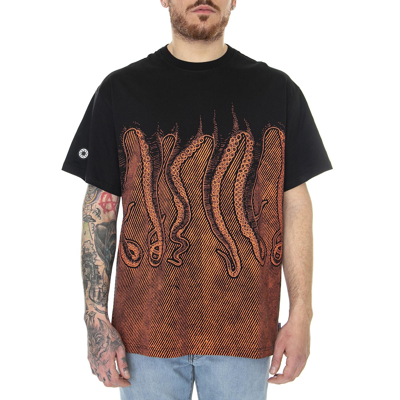 Octopus University Tee Black - Maglietta Girocollo Uomo Nera 23SOTS46-BLACK-ORANGE  OCTOPUS 