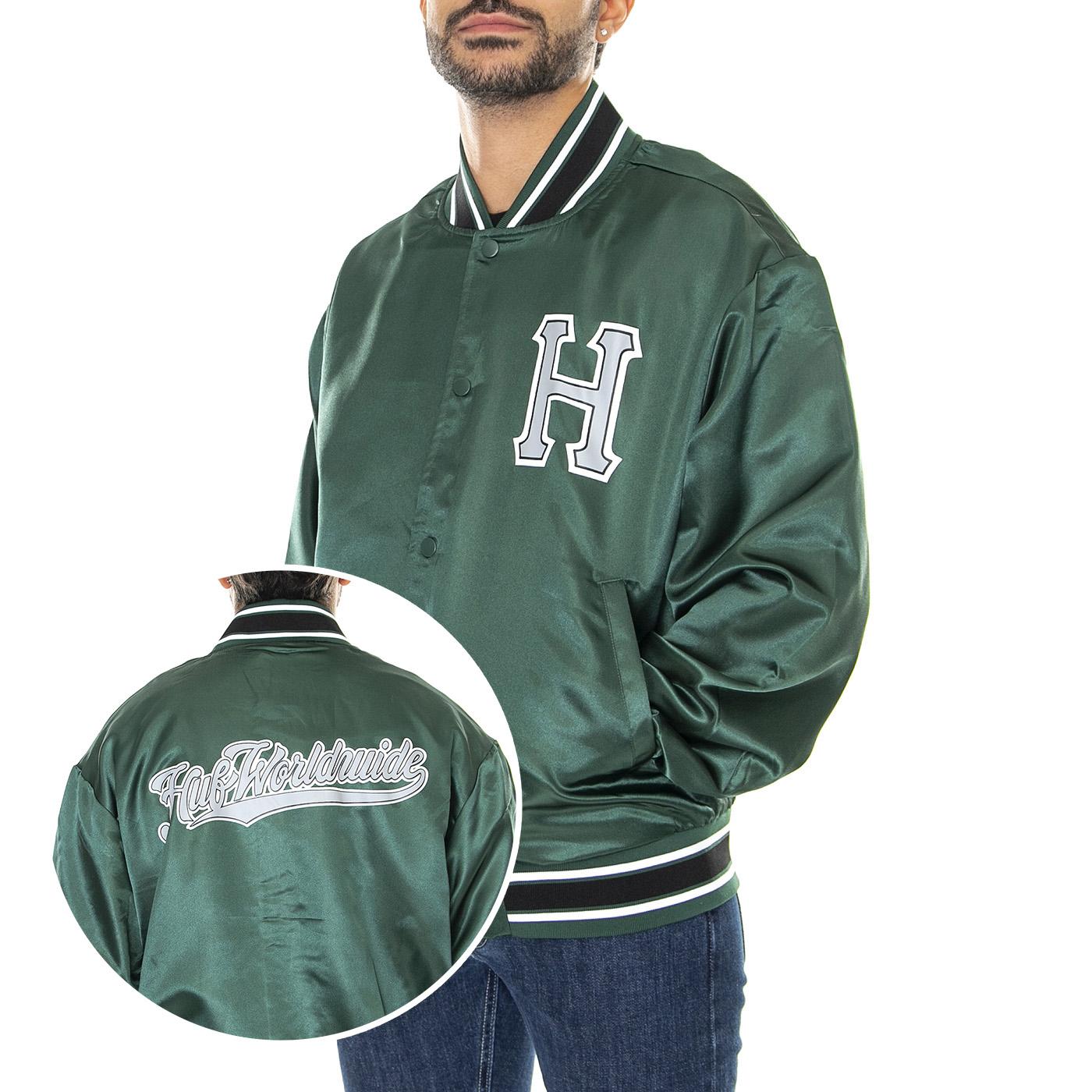 Crackerjack Satin Baseball Jacket Forest Green - Giacca Invernale Uomo Verde JK00372-FOGRN  HUF 