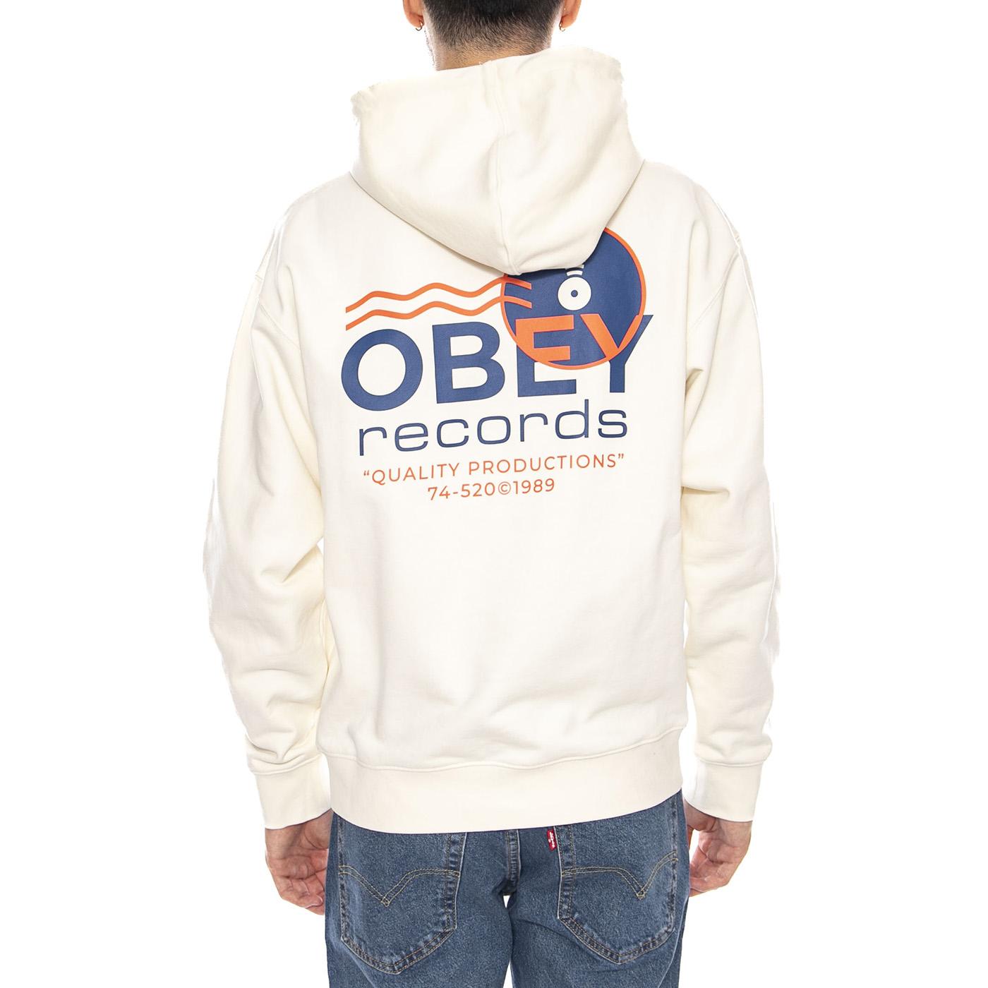 Obey Records Sound Waves Fleece Unbleached -- Felpa con Cappuccio Uomo Beige Naturale 117464050 UBL OBEY 