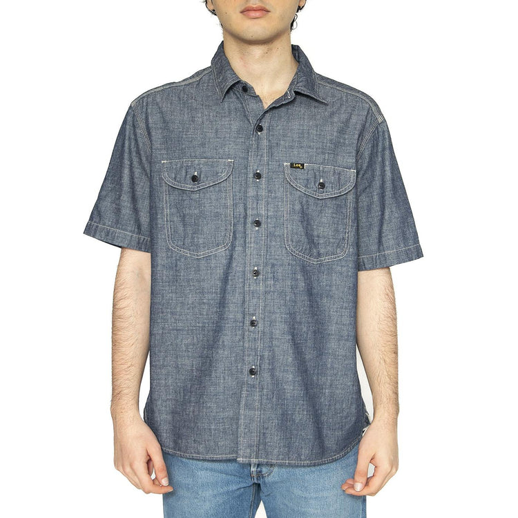 101 SS Worker Shirt Rinse Chambray - Camicia Maniche Corte Uomo Blu 112364203  LEE 