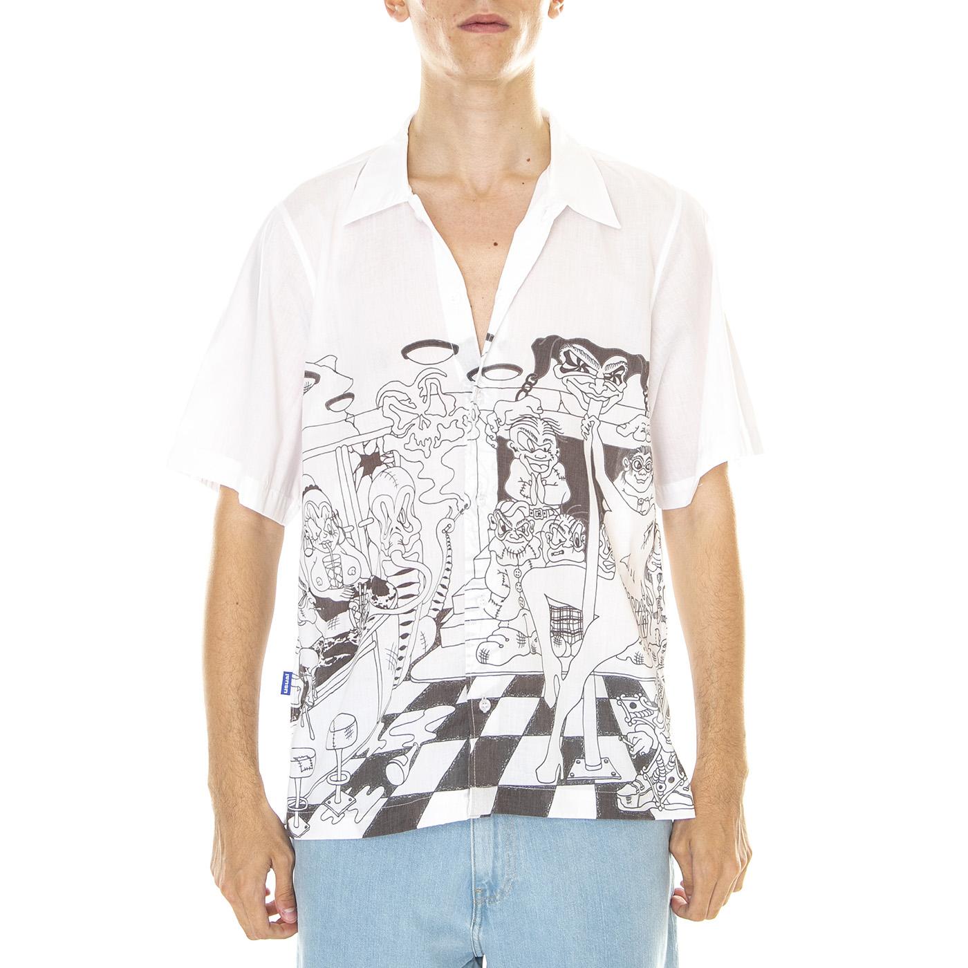 M' Strip Club Shirt White - Camica Maniche Corte Uomo Bianca / Multicolore S23STRIP-WHT  USUAL 