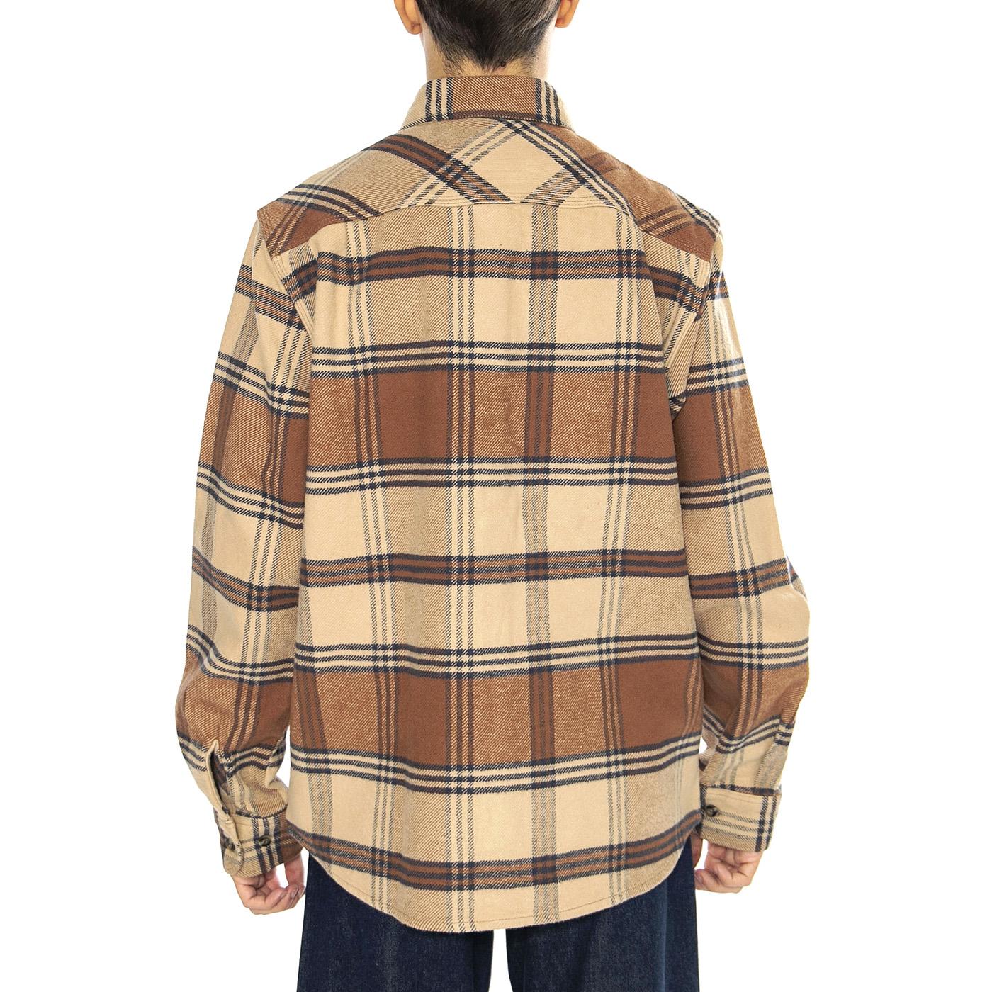 Bowery Heavy Weight L/S Flannel Sand / Bison - Camicia Uomo Multicolore 01297-SNDBS . BRIXTON 