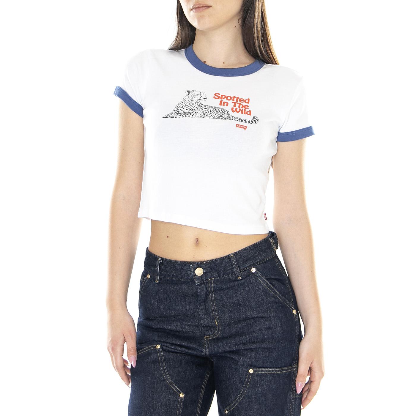 W' Graphic Ringer Mini Tee In The Wild White - Maglietta Girocollo Donna Bianca A3523-0019  LEVIS 