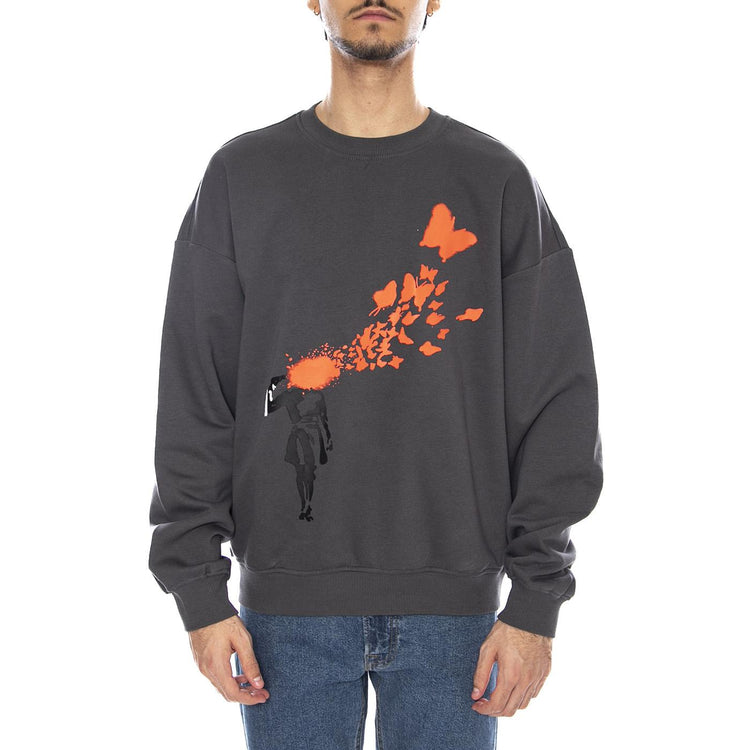 Banksy Vintage Crew Neck Grey Pinstripe "Butterfly Shot" - Felpa Girocollo Uomo Grigia 22035203-4911270  ONLY & SONS 