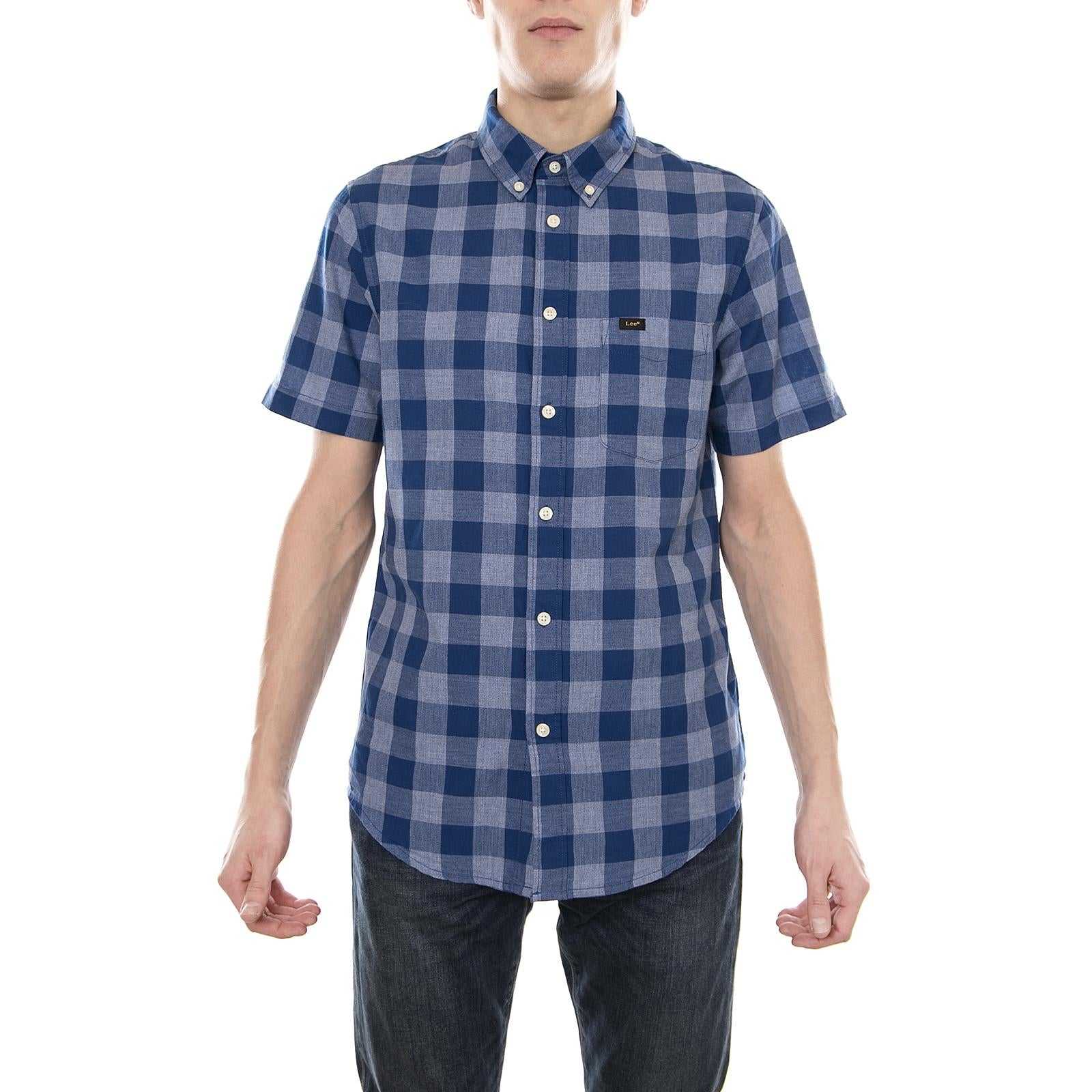 Lee Button Down Ss Shirt - Limoges / Black - Camicia Maniche Corte Uomo Blu / Nera L886GBFE  LEE 