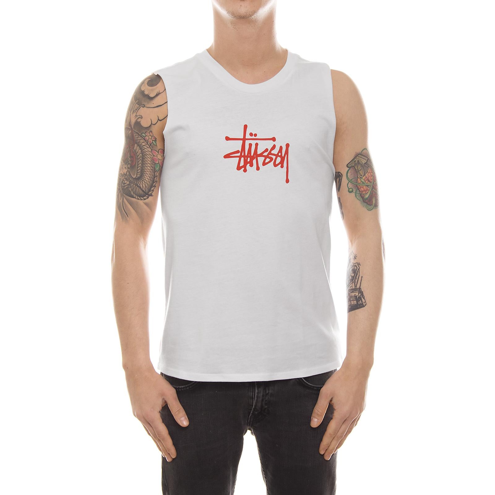 BASIC STUSSY MUSCLE TEE WHITE 2941353-WHITE  STUSSY 