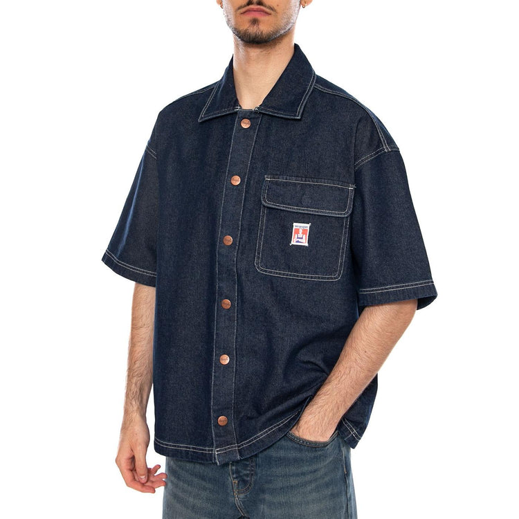 SS OVERSHIRT RINSE BLUE - Camicia Maniche Corte Denim Jeans Uomo Blu 112378123 BL WRANGLER 