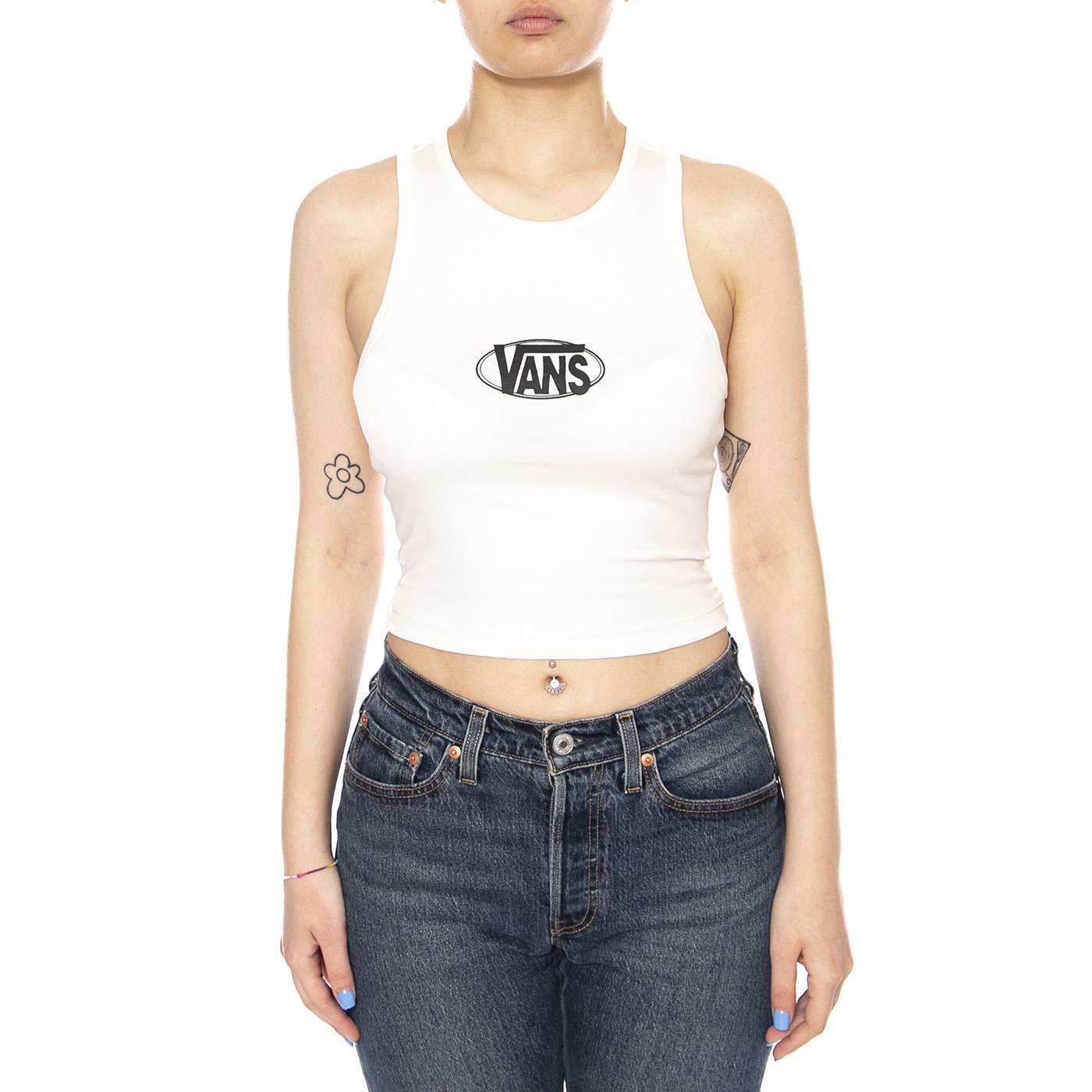 OVAL LOGO TANK EGRET - Canotta Donna Bianca VN000XDP C9F1 VANS 