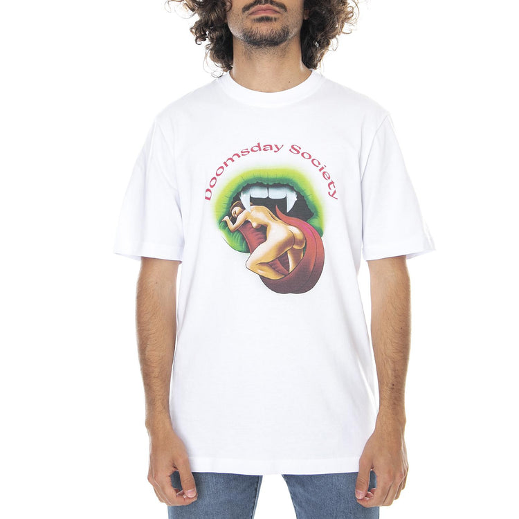 Mens Wet Tongue T-Shirt - White - Maglietta Girocollo Uomo Bianca 0255WHT . DOOMSDAY 