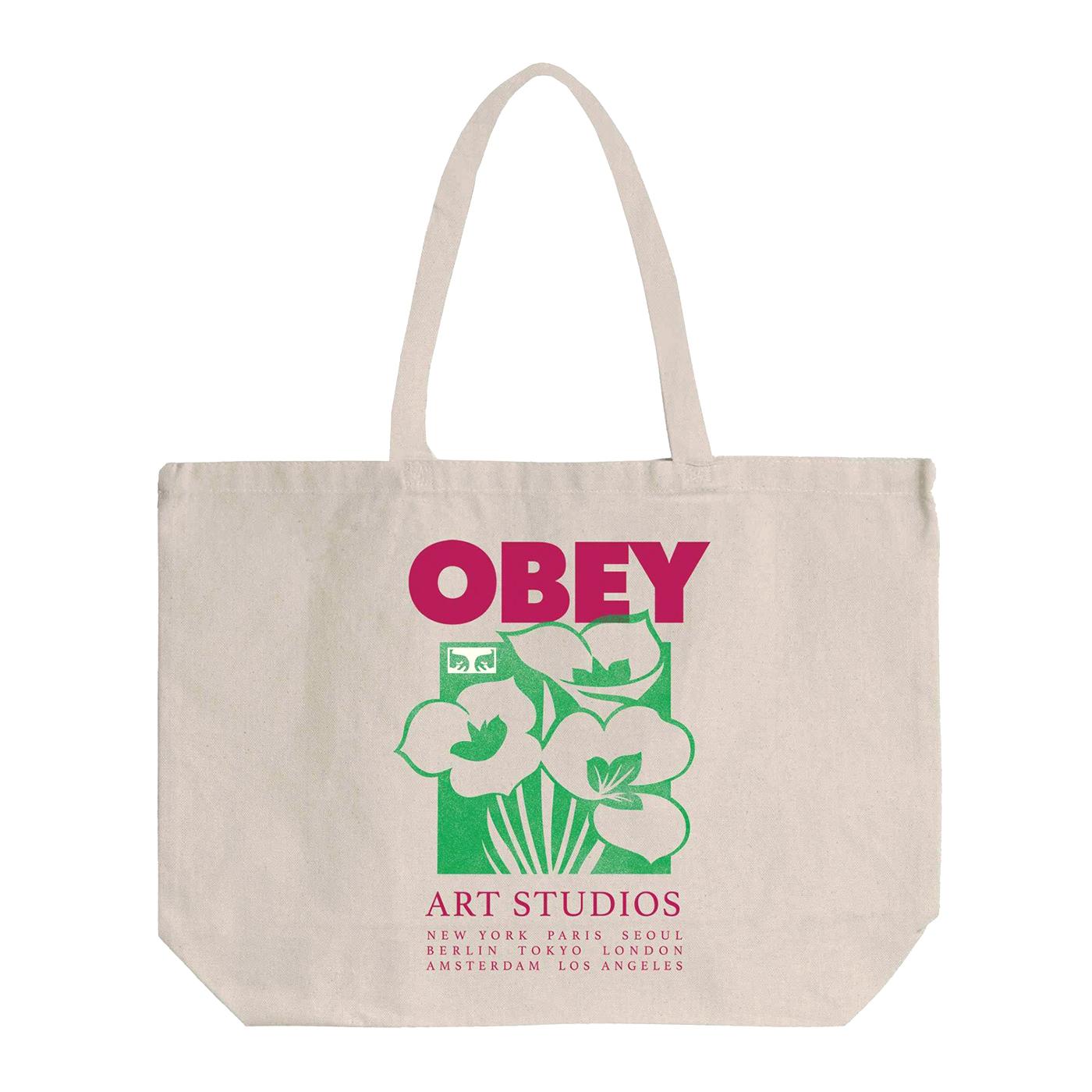 Obey Art Studio Flowers Tote Bag Natural - Borsa Tote Shopping Bag Bianca 100554234 NAT OBEY 