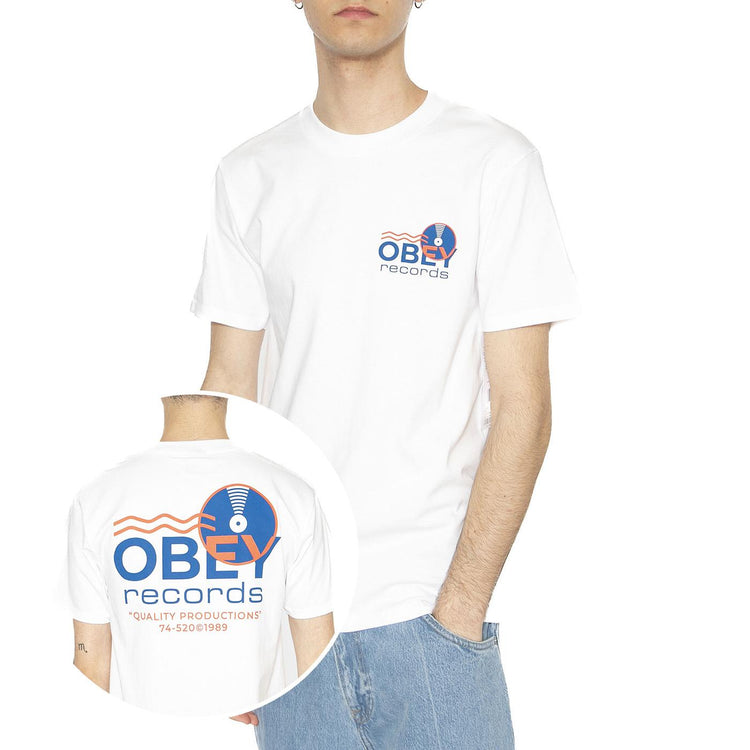 Obey Record Sound Waves Tee White - Maglietta Girocollo Uomo Bianca 165264050-WHT  OBEY 