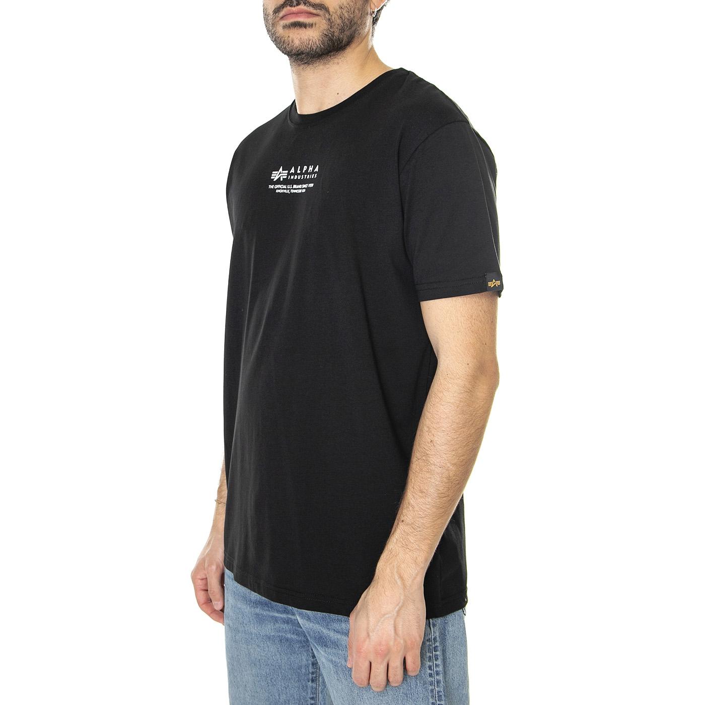 M' Alpha Wording Tee Black - Maglietta Girocollo Uomo Nera 108501-03  ALPHA INDUSTRIES 