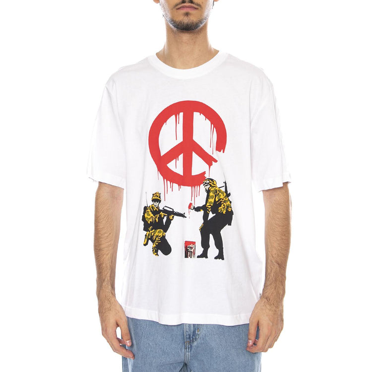 Banksy SS Relax Tee Bright White - Maglietta Girocollo Uomo Bianca con stampa Banksy 22035158-4825923  ONLY & SONS 