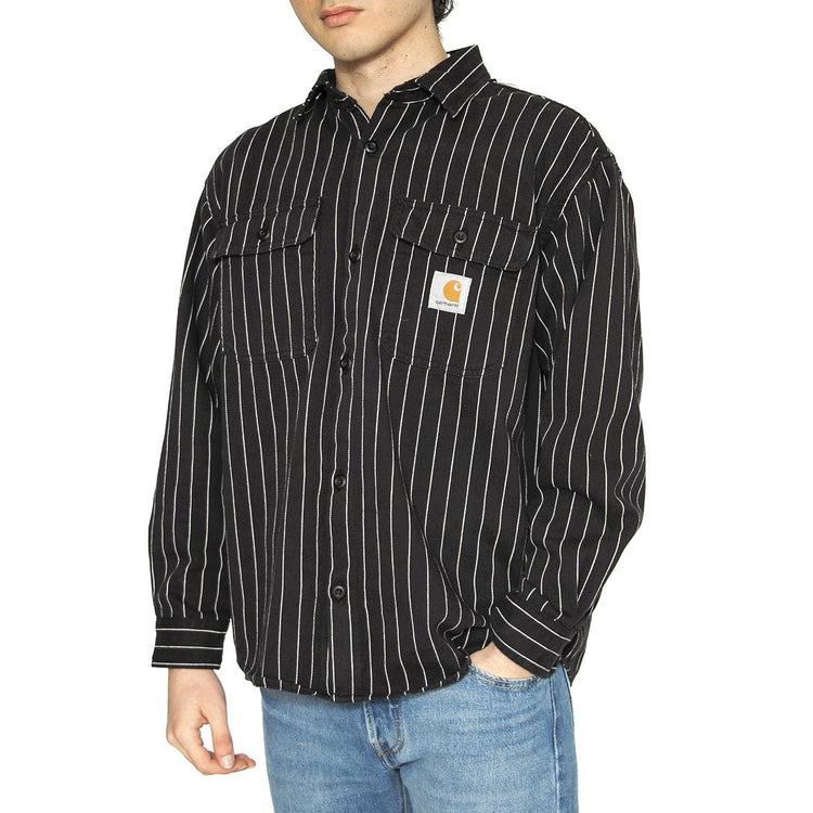 Hendry Shirt Jac Seaton Stripe, Black / Wax - Camicia Uomo Nera I034827.2MB02  CARHARTT WIP 
