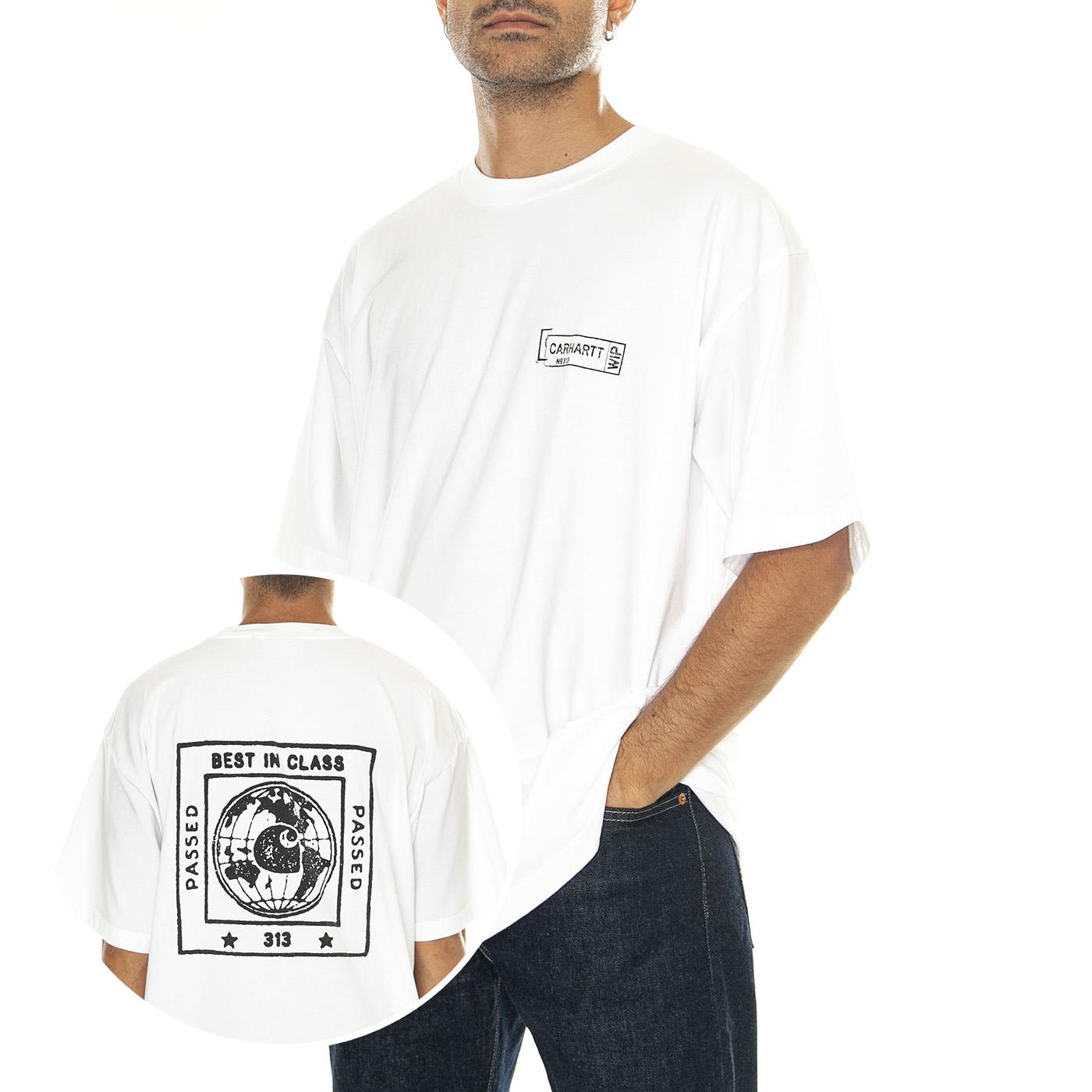 S/S Stamp T-Shirt White / Black stone washed - Maglietta Girocollo Uomo Bianca I033670.00A06  CARHARTT WIP 