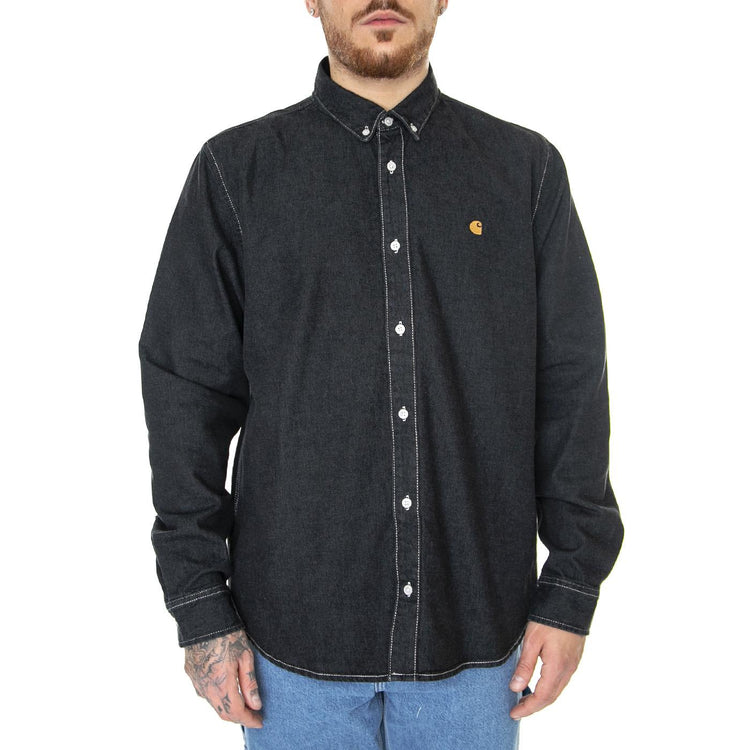 L/S Weldon Shirt Black Stone Washed - Camicia Uomo Nera I031928-8906  CARHARTT WIP 