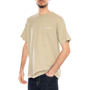 S/S Script Embroidery T-Shirt Barchan / White - Maglietta Girocollo Uomo Verde I030435 3LWXX CARHARTT WIP 