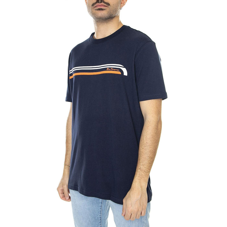 Printed Chest Stripe Tee Marine - Maglietta Girocollo Uomo Blu 67133-035  BEN SHERMAN 