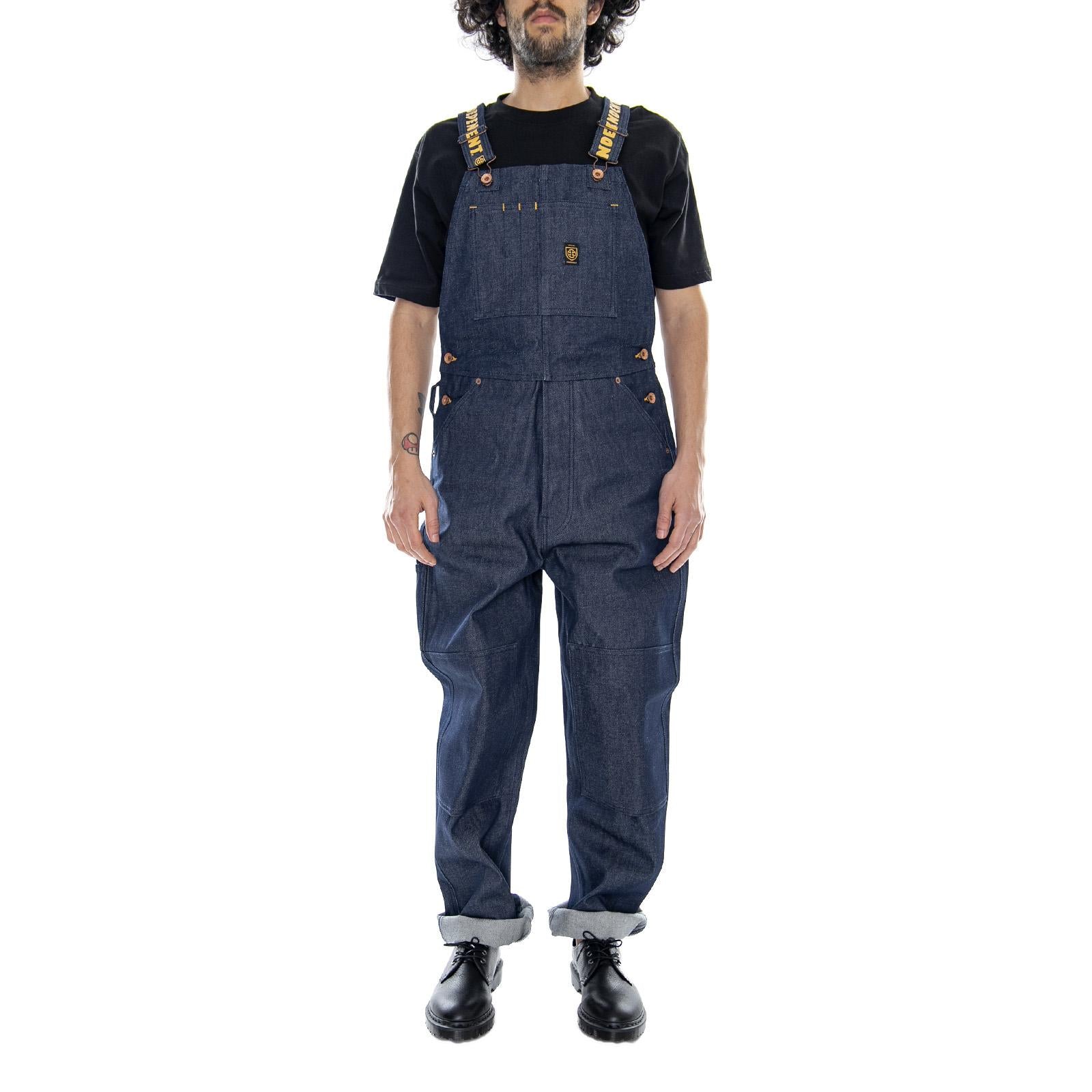 Brixton x Independent Yard Denim Overalls - Raw Indigo Blue - Salopette Uomo 04124-RWIDG . BRIXTON 