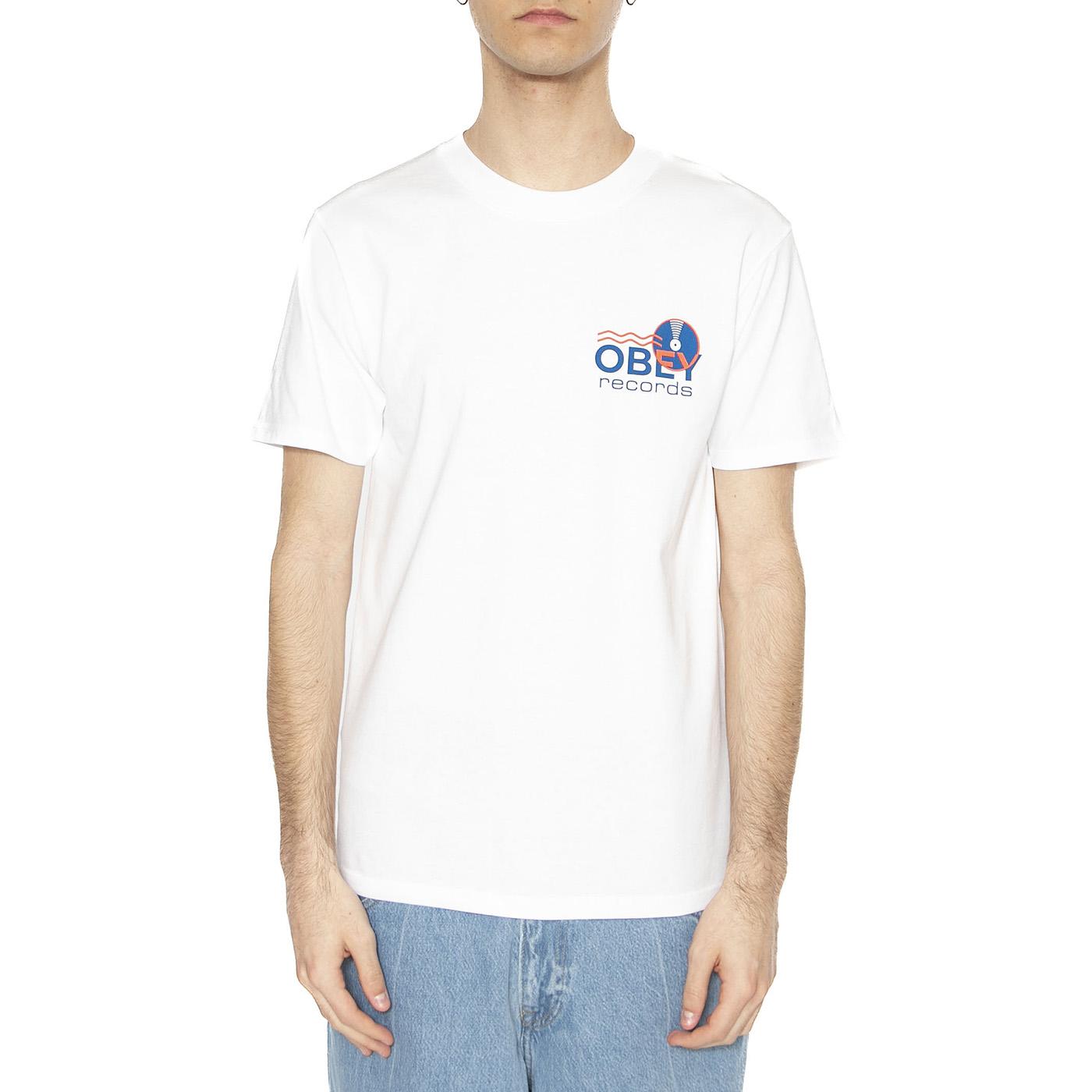 Obey Record Sound Waves Tee White - Maglietta Girocollo Uomo Bianca 165264050-WHT  OBEY 