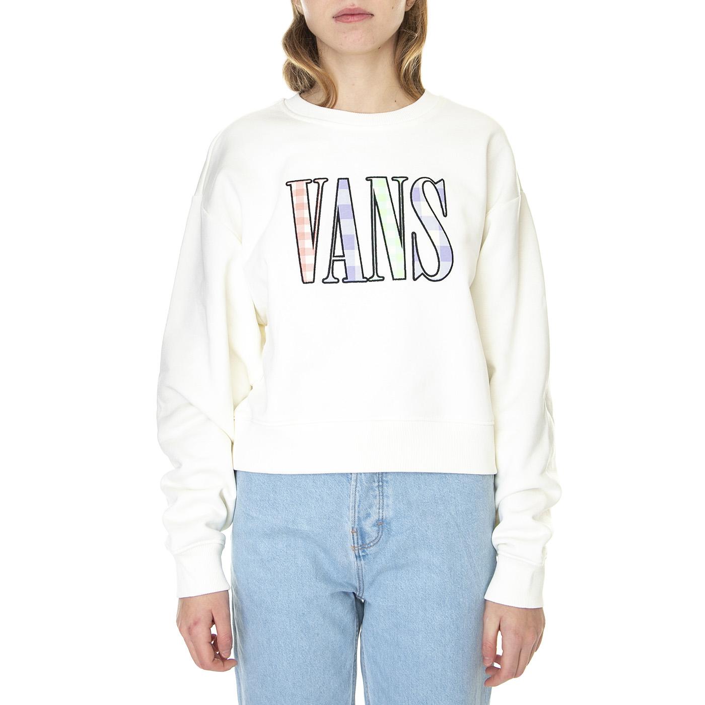 Mixed Up Gingham Crop Crew Marshmallow - Felpa Girocollo Donna Bianca VN0A7RKDFS81  VANS 