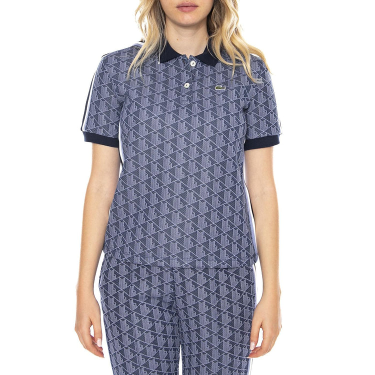 Polo Maglietta M/C AIT Lacoste -- Polo Donna Blu con Logo All Over DF3364-AIT . LACOSTE 
