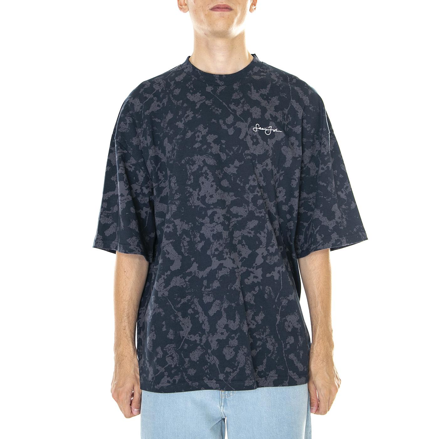 M' SJ Script Logo Floral Camouflage Tee Dark Blue - Maglietta Girocollo Uomo Blu 6037515/231-01  SEAN JOHN 