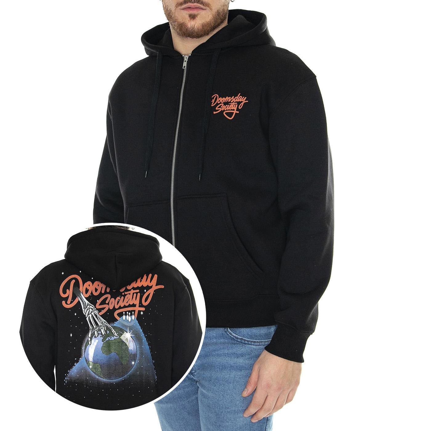 Spare Zip Hoodie Black Sweat - Felpa con Cappuccio e Zip Uomo Nera HDY00697BLK  DOOMSDAY 