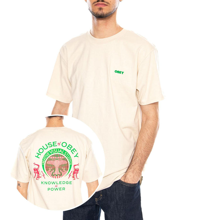 Obey Knowledge Is Power Tee Cream - Maglietta Girocollo Uomo Beige 165264298 CRM OBEY 
